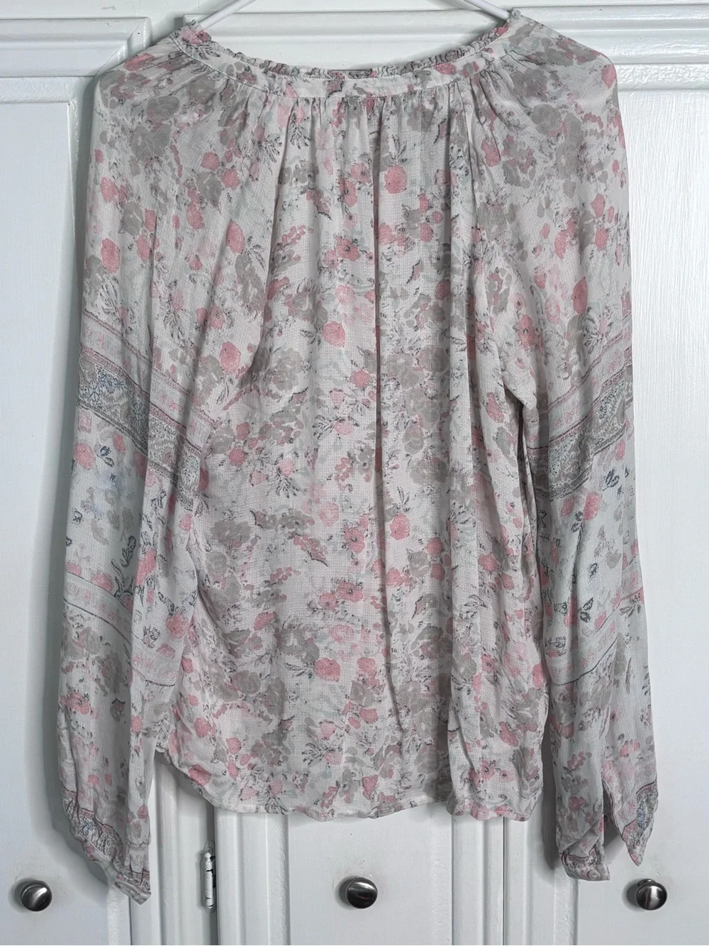Lucky Brand Cream Blush Floral Peasant Blouse sz M - Picture 4 of 7